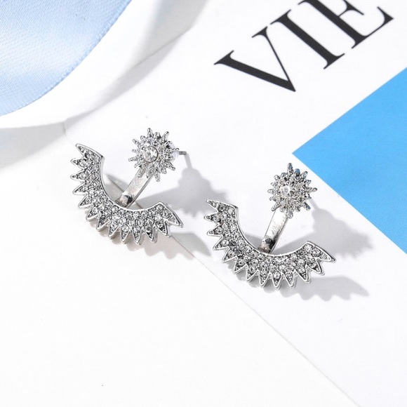 Jewelry - Silver Crystal Studs w/ Earring Jackets